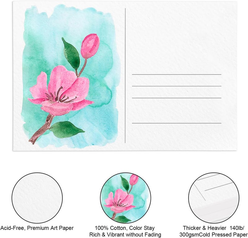 fuceury 50 Pieces Watercolor Postcards, 100% Cotton 140lb/300gsm Blank Postcards 4x6 Inch Watercolor Paper Post Cards for Watercolor Journal, DIY, Mailing, Painting, Invitations, Greeting Cards - Image 3